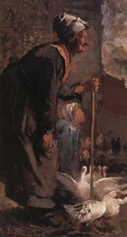 Nicolae Grigorescu Old Woman with Geese oil painting image